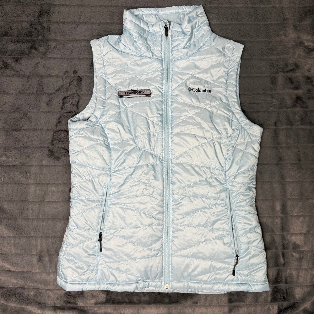 Columbia Omni-Heat Puffer Vest Womens Large Blue Omni-Shield Quilted Full Zip